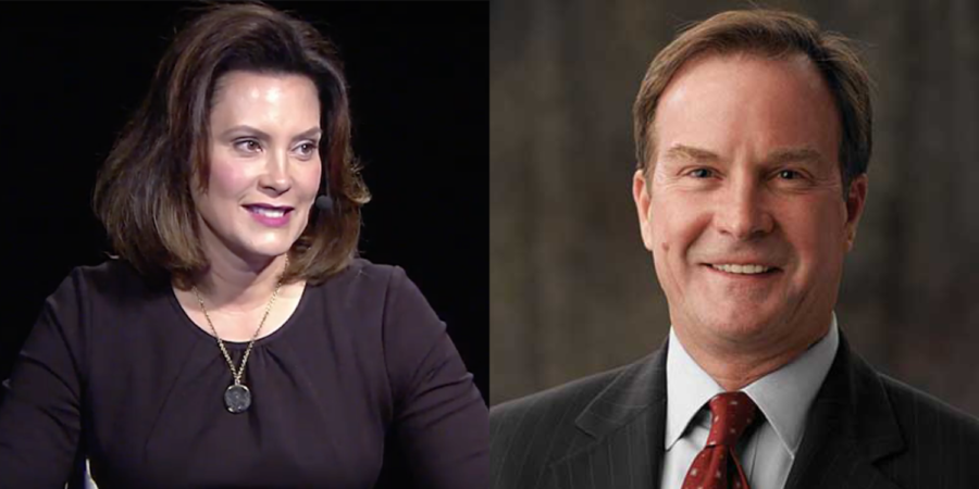 Gretchen Whitmer on the left and Bill Schuette on the right