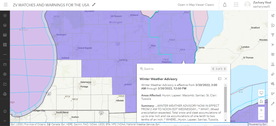 Metro Detroit, Michigan weather: “WINTER WEATHER ADVISORY Issued for both tonight & Wednesday morning, due to freezing rain!!” Overnight lows will be flirting with 30 degrees.