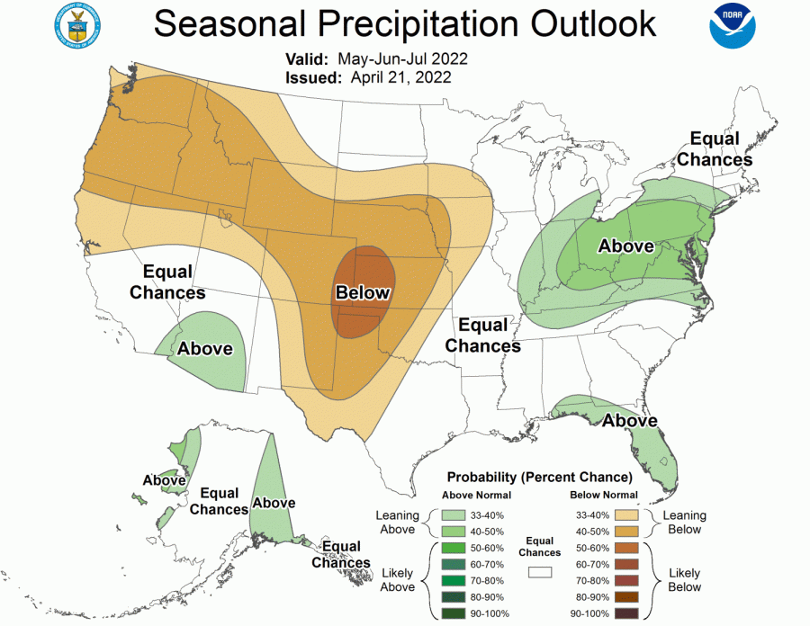 May 2022 thru July 2022 Outlook showing Slightly Wet Signs!!