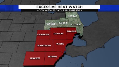 AN EXCESSIVE HEAT WATCH has been issued for both Metro Detroit and all of SE Michigan starting at 12 Noon ET. tomorrow (Wednesday June 15th, 2022) and expiring at 8 a.m. ET. on Thursday June 16th, 2022!!