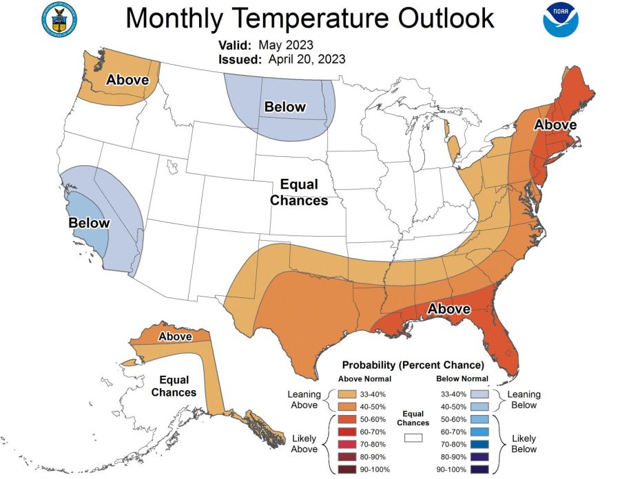 Here is your Monthly Temperature Outlook for the month of May 2023 released by the Climate Prediction Center (or aka: CPC) on Thursday 4/20/2023!!