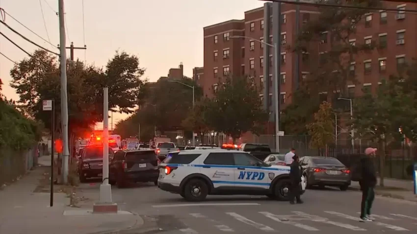 Police tape near Rockaway Community Park in Queens after a body was found in a shallow grave