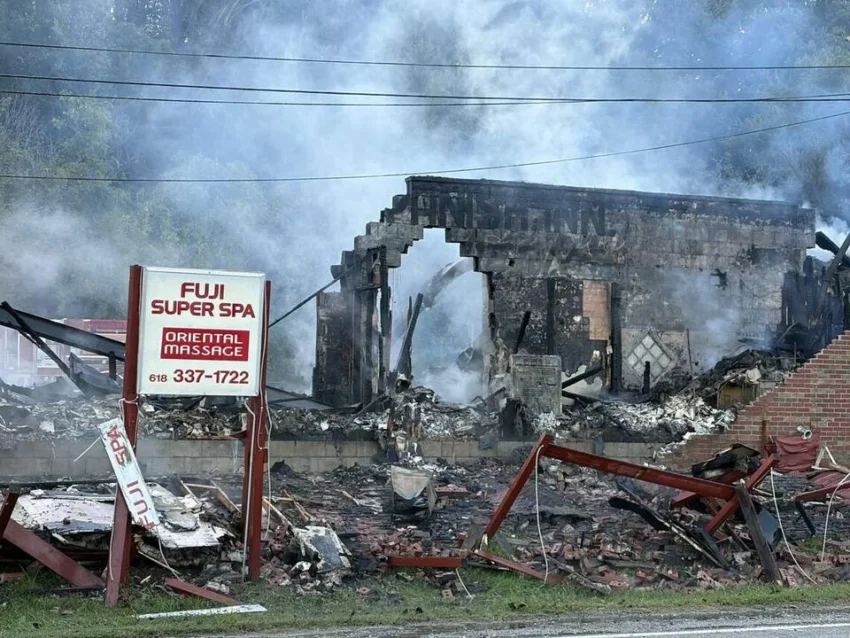 Fire damage at an Illinois spa after two massage parlor fires under federal investigation