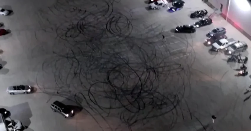 Fargo police discuss a parking lot gathering that left tire marks and rubber residue behind
