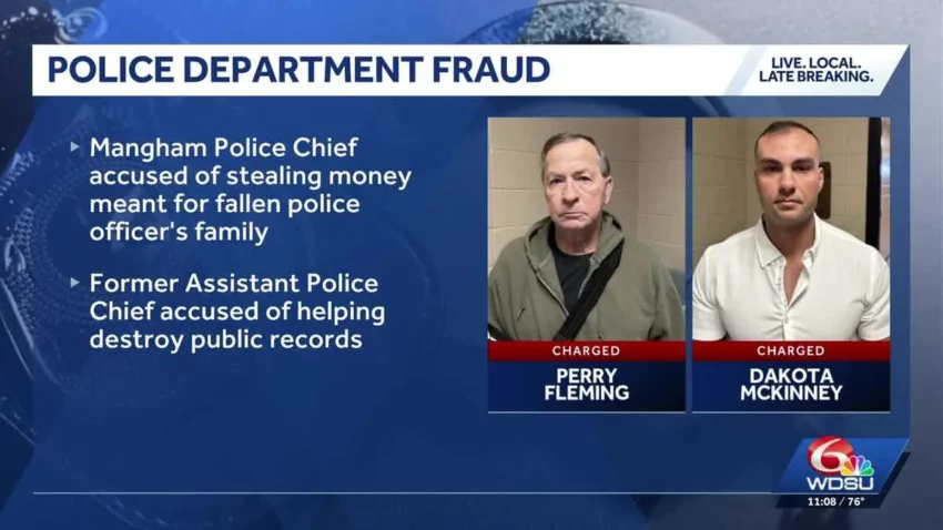 Police department building in Mangham, Louisiana, amid corruption allegations against two officers